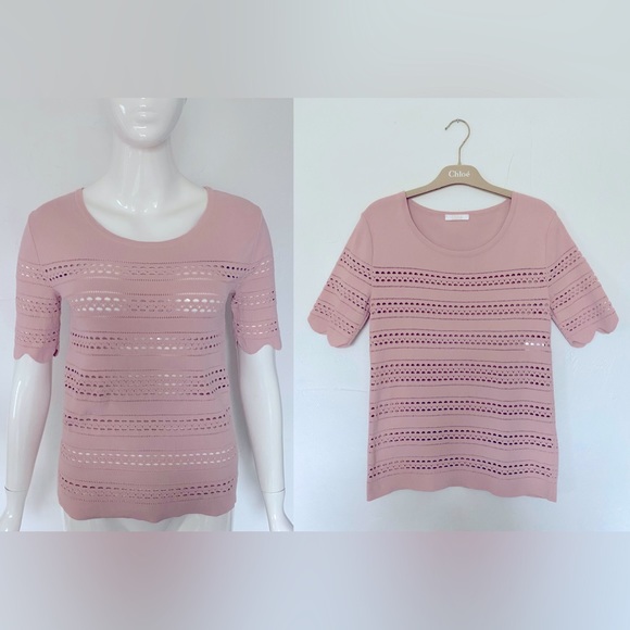 CHLOE BEIGE ROSE BLUSH PINK KNIT TOP SHIRT SIZE XS - Picture 1 of 10